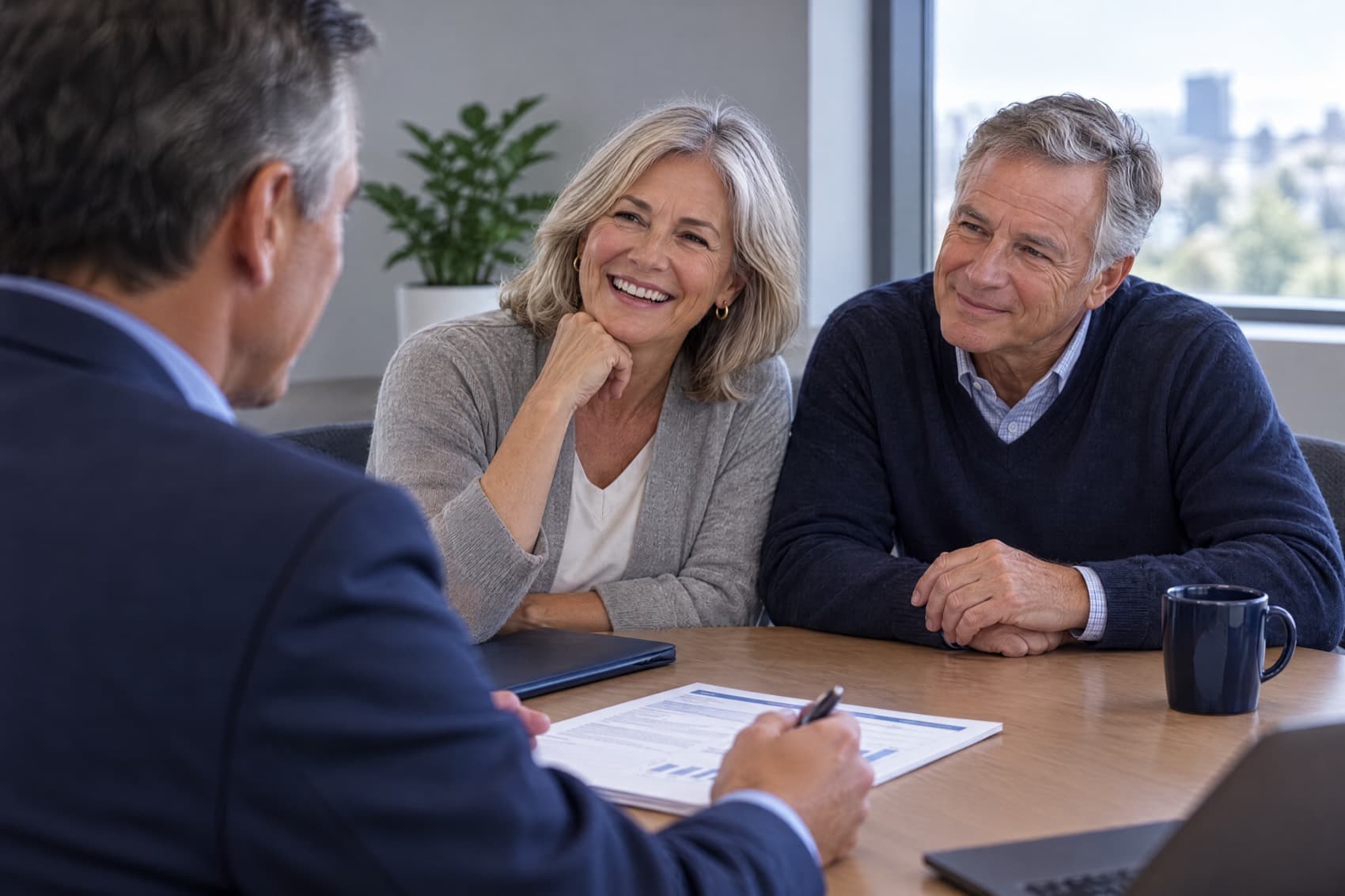 An advisor in conversation with two clients